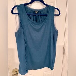 Ann Taylor Teal Sleeveless Blouse with Fine Gauze Trim and Side Panels - Size M